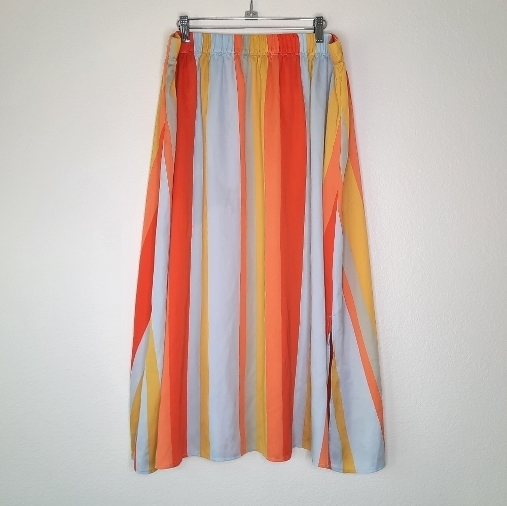 Loft Striped Pull On Midi Skirt XL - Picture 2 of 4